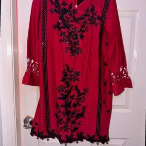 Elegant Red and Black Embroidered Women's Tunic